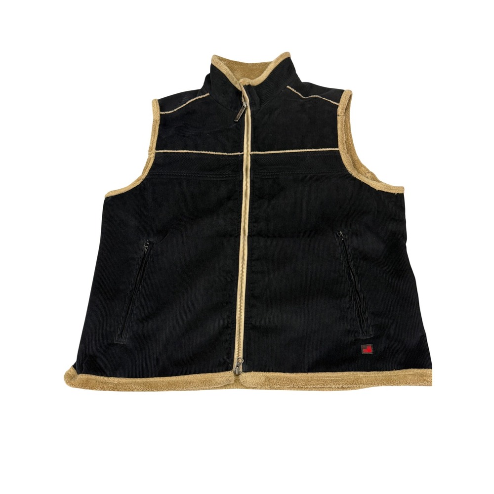 Woolrich Womens Corduroy Vest XL Black‎ Faux Fur Lined Full Zip 18504 Gorpcore